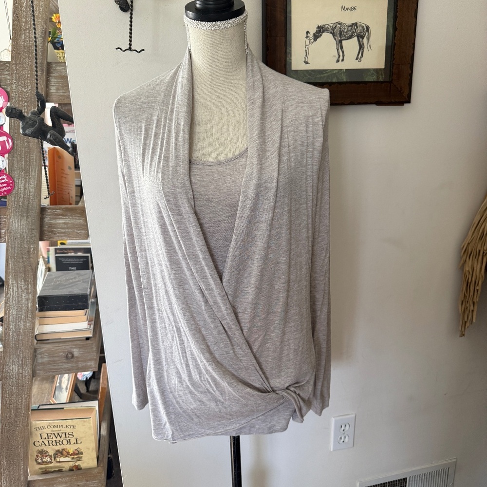 WHITE + WARREN Gray Modal / Spandex Layered Top S